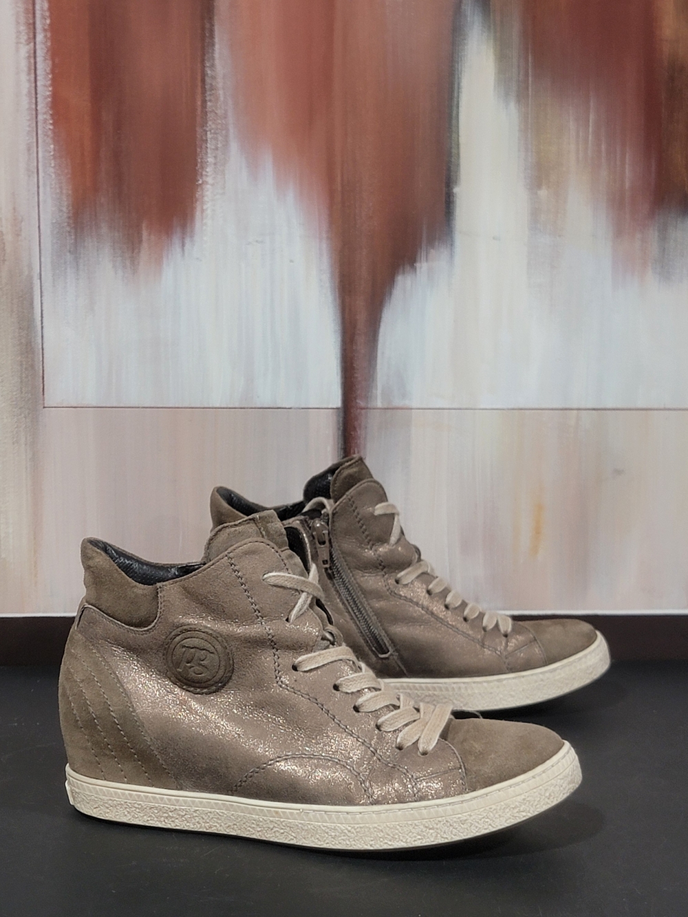 Paul Green Metallic Taupe Wedge Sneakers